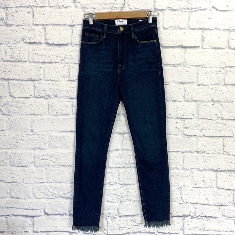 Frame Ali dark blue high rise cigarette jeans 28